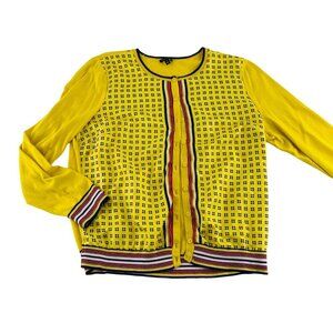 Talbots Womens Yellow Patterned Button-Front Cardigan‎ Sweater L
